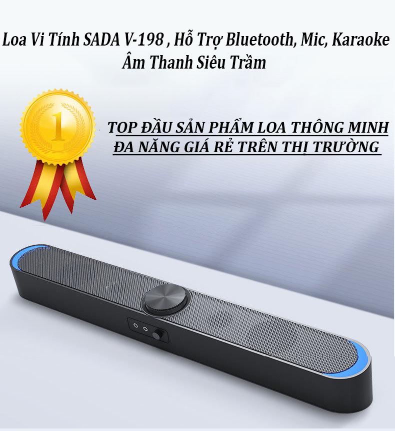 Loa Máy Vi Tính, Loa Bluetooth SADA V-198, Hỗ Trợ Bluetooth 5.0 - Đèn Led Ánh Trăng - Đàm Thoại - Âm Thanh Siêu Trầm
