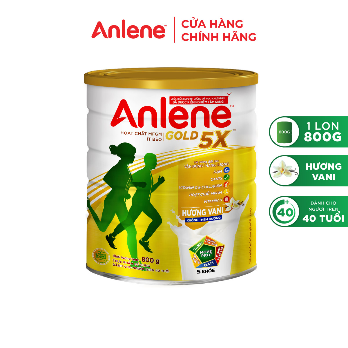 [Voucher giảm đến 26%]Combo 5 Sữa Bột Anlene Gold Hương Vani 800G