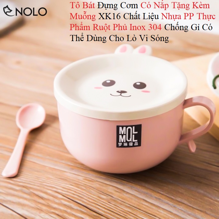 Tô Bát Đựng Cơm Có Nắp Tặng Kèm Muỗng XK16 Chất Liệu Nhựa PP Thực Phẩm Ruột Phủ Inox 304 Chống Gỉ Dùng Được Cho Lò Vi Sóng