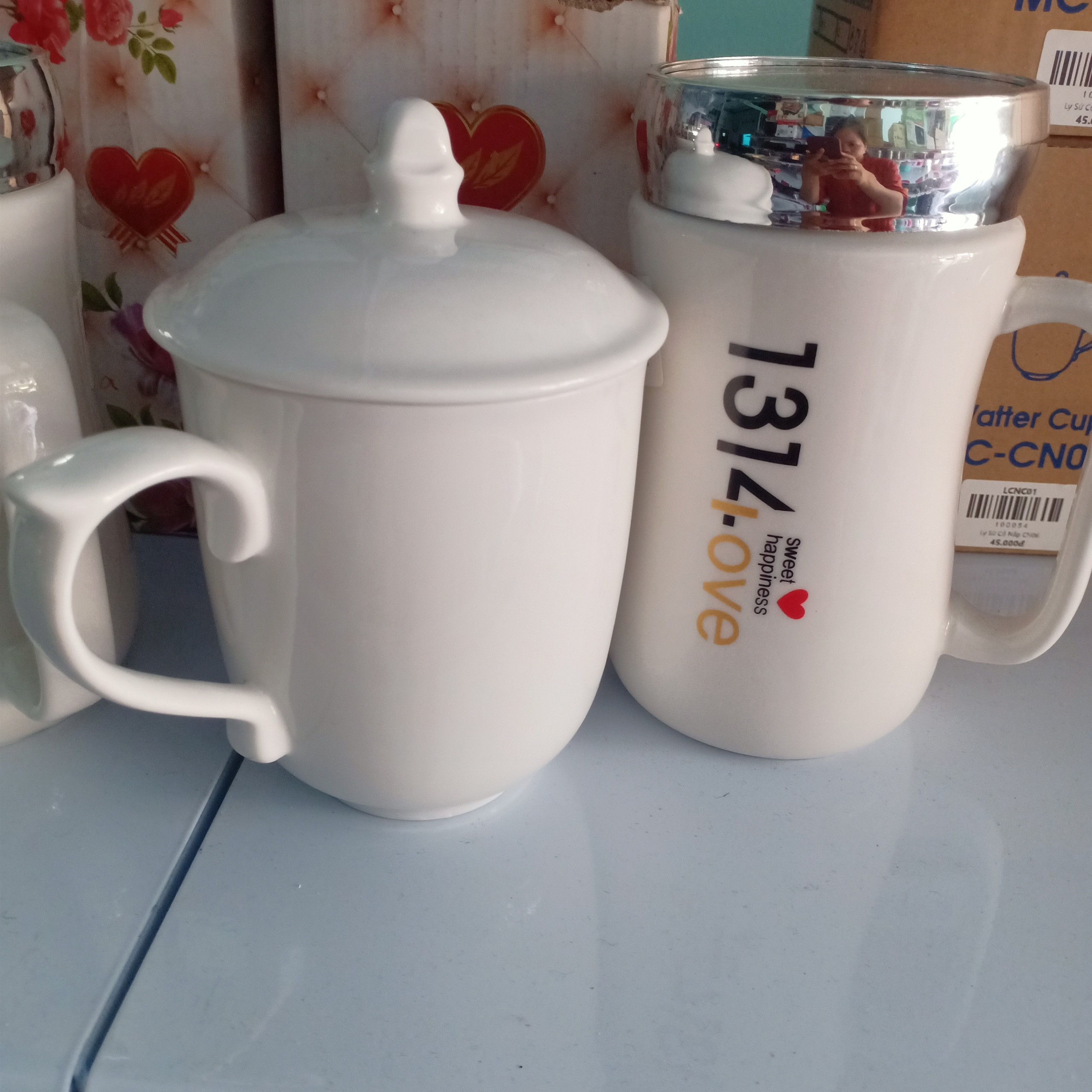 Combo 02 Ly sứ cao cấp Minh Châu có nắp 300ml