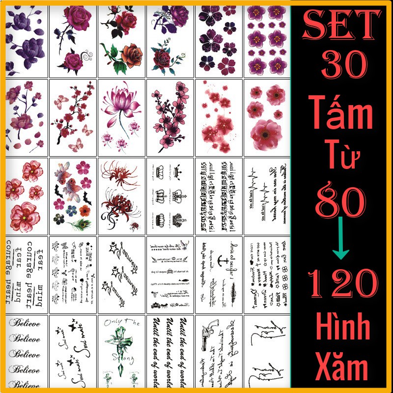 [HCM]Hình Xăm Dán siêu dễ thương ( set 30 tấm 120 hình)