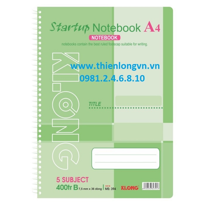 Sổ lò xo đơn A4 - 400 trang; Klong 394