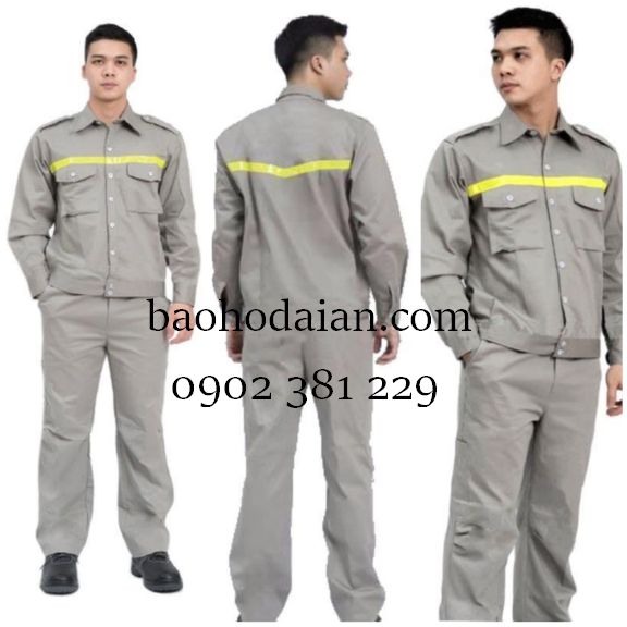 Bộ quần áo vải kaki Nam Định màu ghi phối phản quang DN03