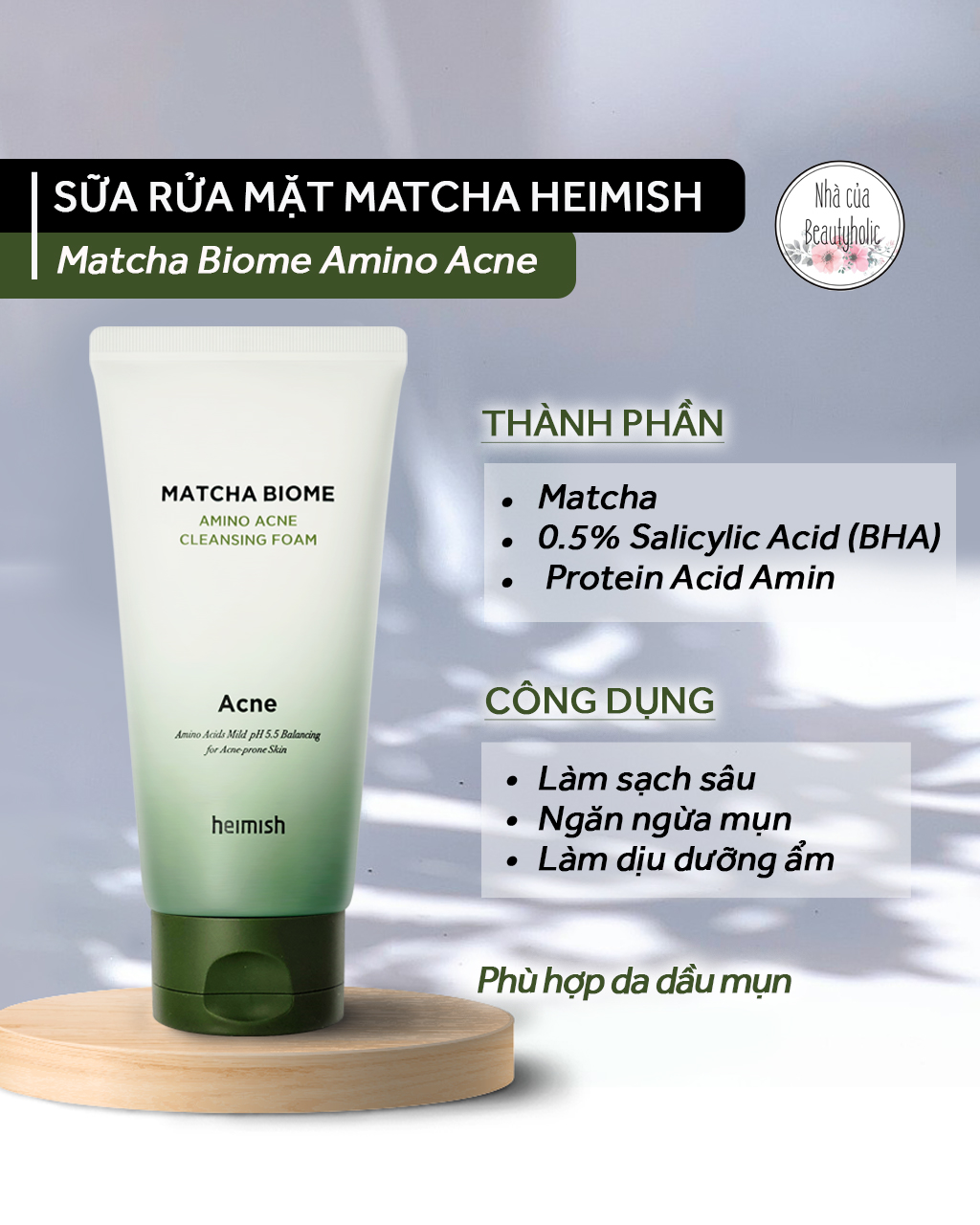 Sữa rửa mặt heimish matcha biome amino acne cleansing foam