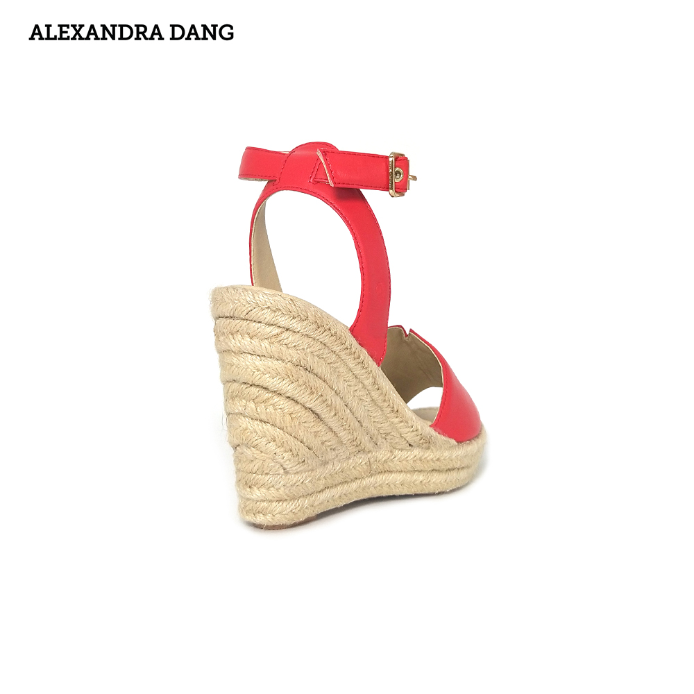 Giày Sandal Da Đế Xuồng Bọc Cói AD màu đỏ