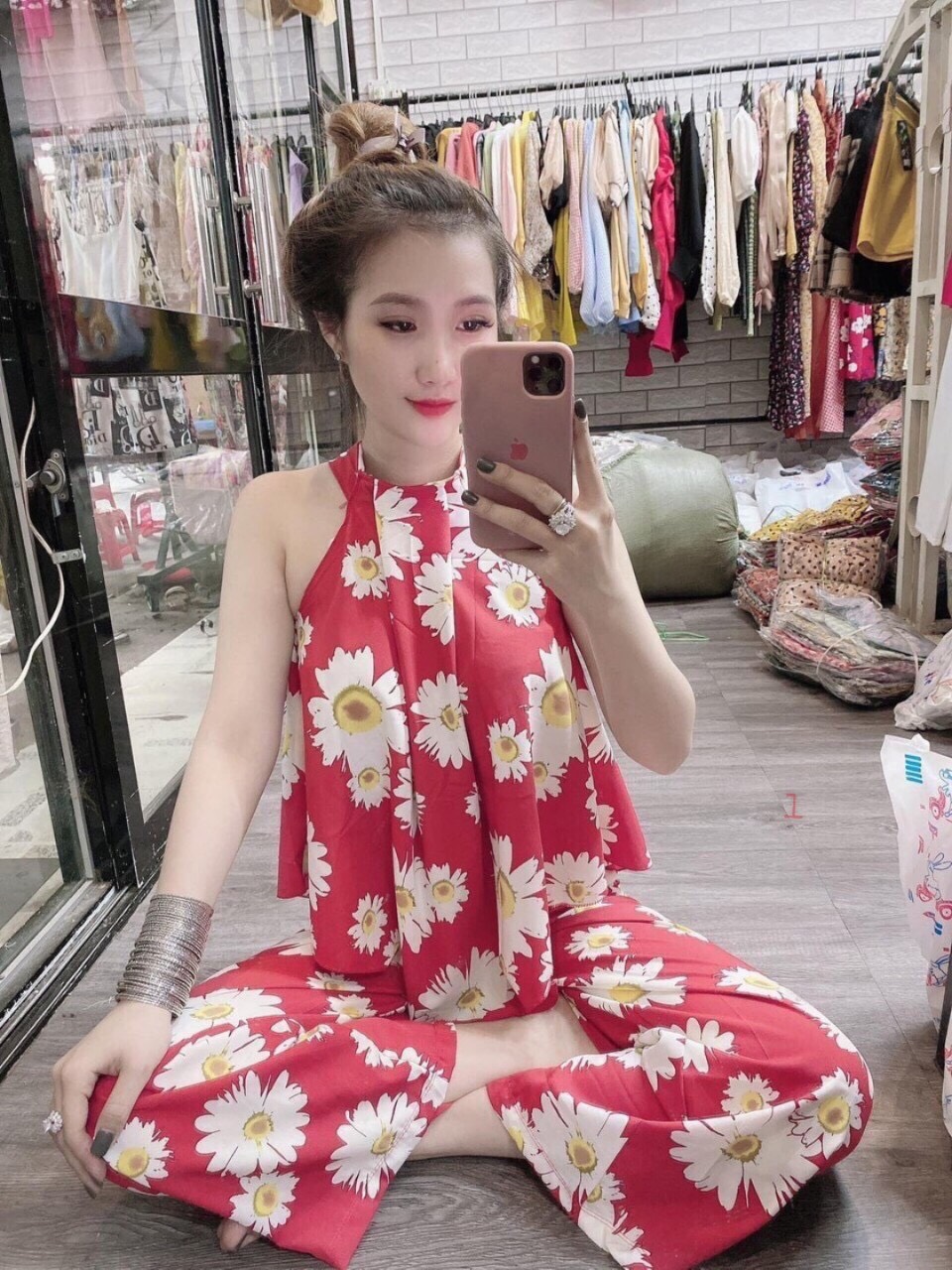 Bộ Đồ Dài Vải Voan Hot Trend Cổ Yếm In Hoa Full Sét Điệu Đà TTSA0620