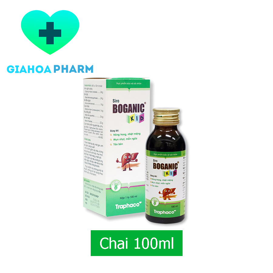 Siro Boganic Kid - Thanh nhiệt, giải độc, mát gan, giảm nhiệt miệng, mẩn ngứa, mụn nhọt, táo bón, an toàn cho bé