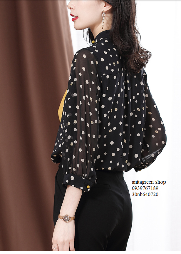 nh640720-SƠ MI NỮ CHẤM BI THẮT NƠ