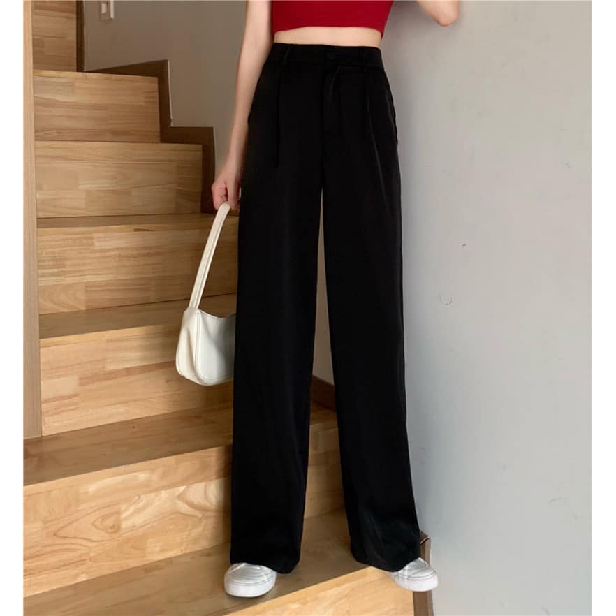 ( ẢNH THẬT) QUẦN BAGGY VẢI, QUẦN TÂY ỐNG RỘNG MÀU ĐEN TRƠN CẠP CAO DÁNG DÀI HÀN QUỐC, LEVERMART