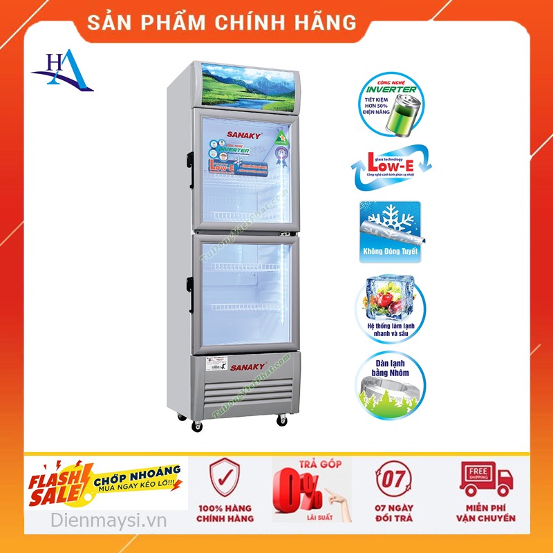 Tủ mát 2 cửa sanaky inverter 170 lít vh-218w3l nhôm +free ship tp.hcm,ngoài tỉnh giao có tính phí+bh 2 năm chính hãng !