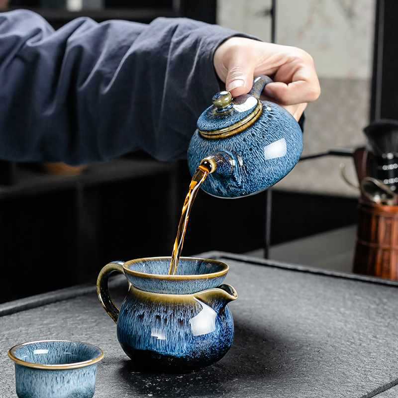 Bộ ấm chén trà gốm sứ men hỏa biến cao cấp