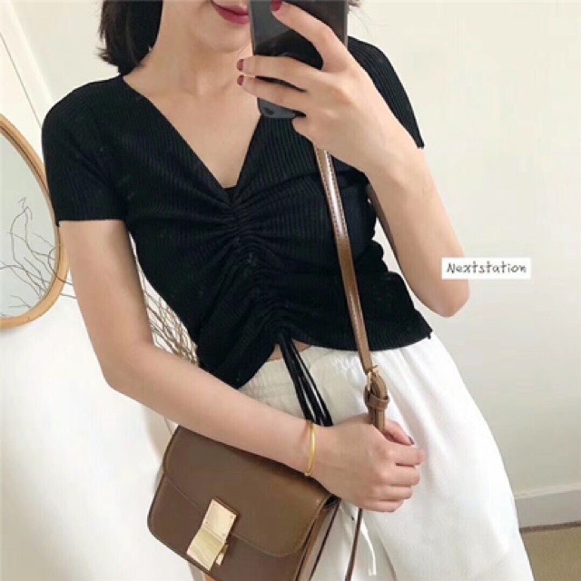 Áo len tăm rút ngực cổ tim