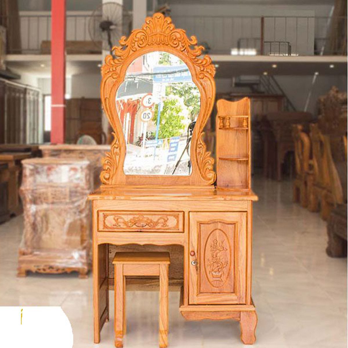 [Trả góp 0%] Bàn trang điểm gỗ gõ 80cm cao cấp