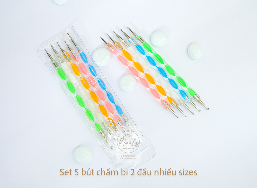 Set 5 bút chấm bi 2 đầu, set 5 bút chấm bi làm móng