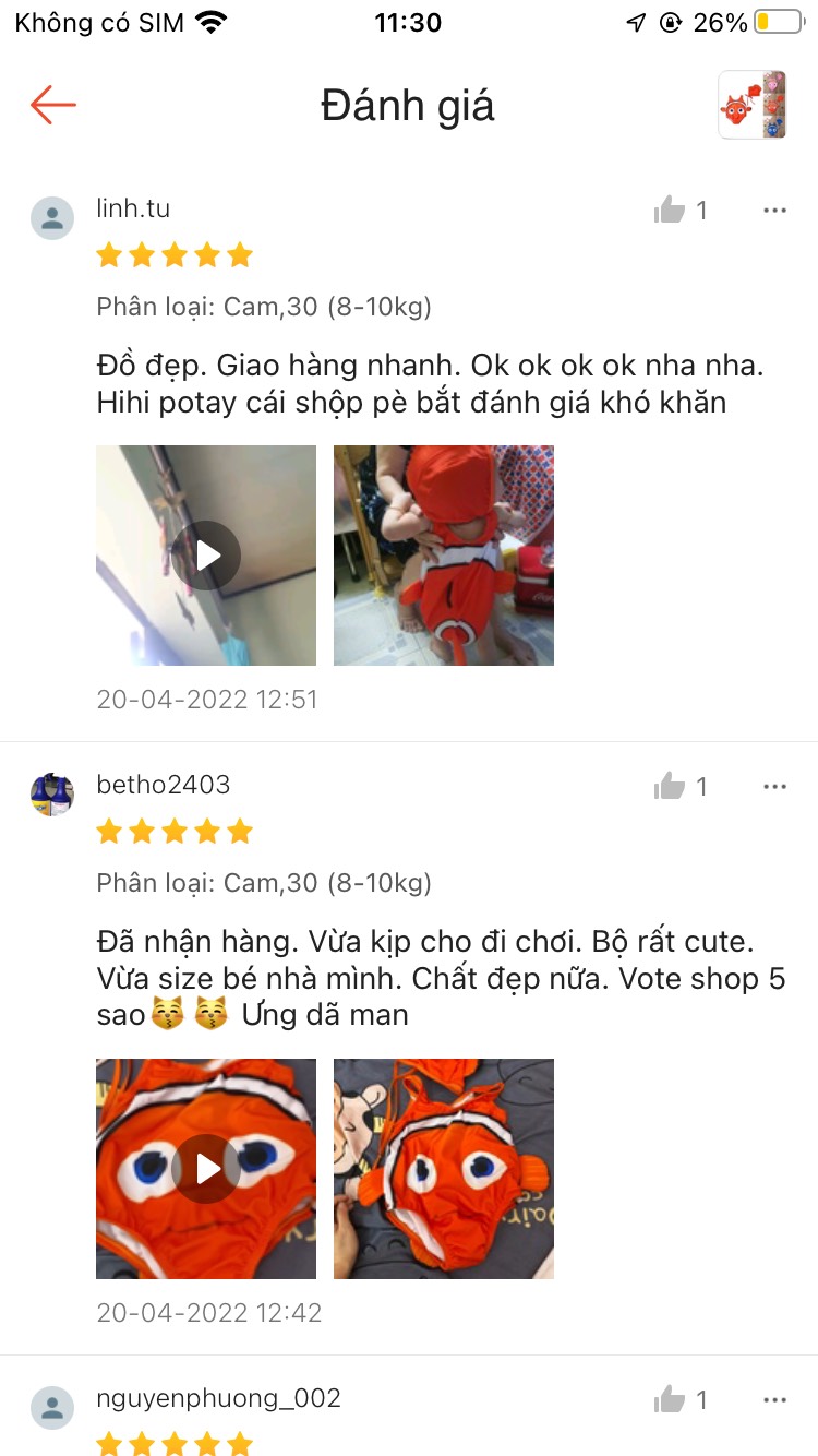 [Nhập RS0822 giảm 30k cho đơn 99k]Đồ bơi hình cá nemo cho bé