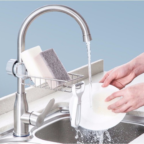 Khay inox gắn vòi nước đựng đồ rửa chén