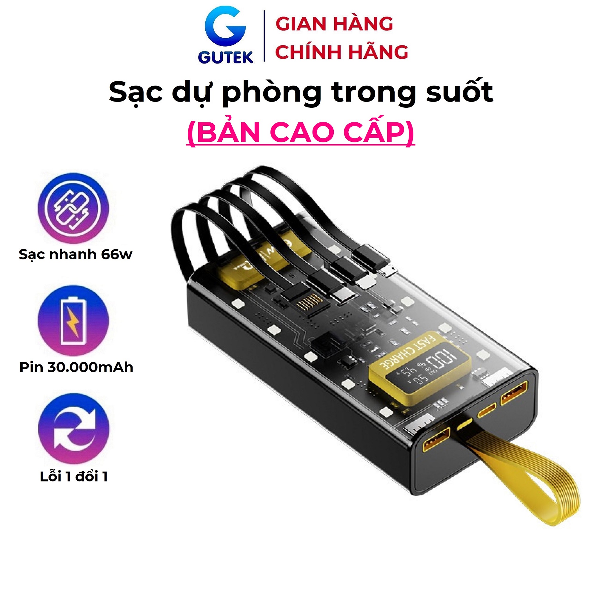 Sạc dự phòng 30000 - 20,000mah pin dung lượng lớn cho nhiều điện thoại - Gutek DX745.