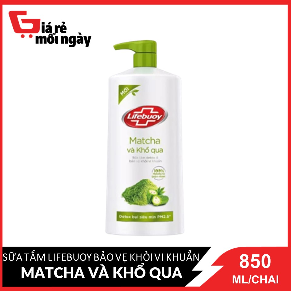 [HCM ship 2h] Sữa Tắm Lifebuoy Bảo Vệ Khỏi Vi Khuẩn Matcha Và Khổ Qua (Xanh Lá) Chai 800G