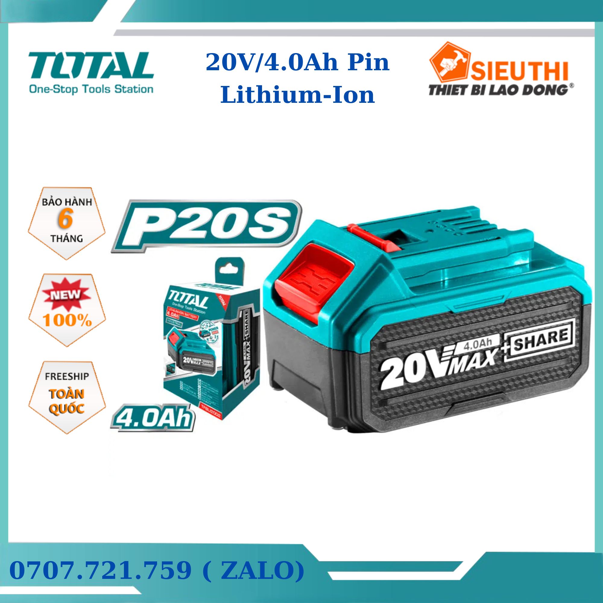 Pin Lithium - Ion Total TFBLI2002 Loại 20V/4.0Ah
