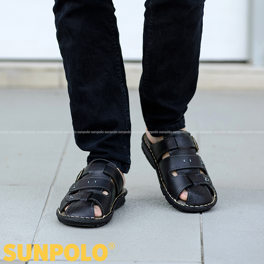 Men Leather SUNPOLO Sandals ABI020 (Brown, Black)