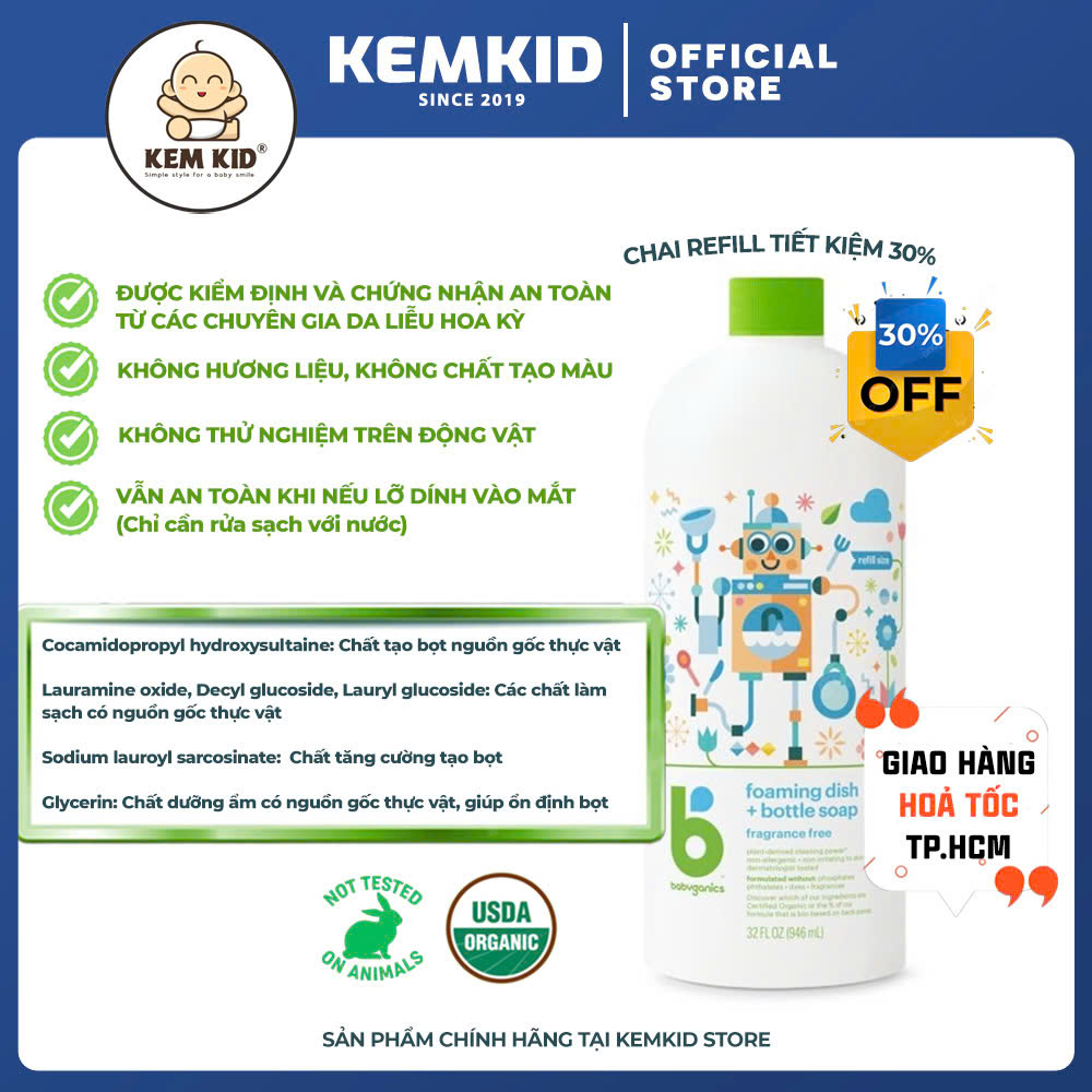 [HCM] Nước rửa bình sữa Babyganics Refill 946ml