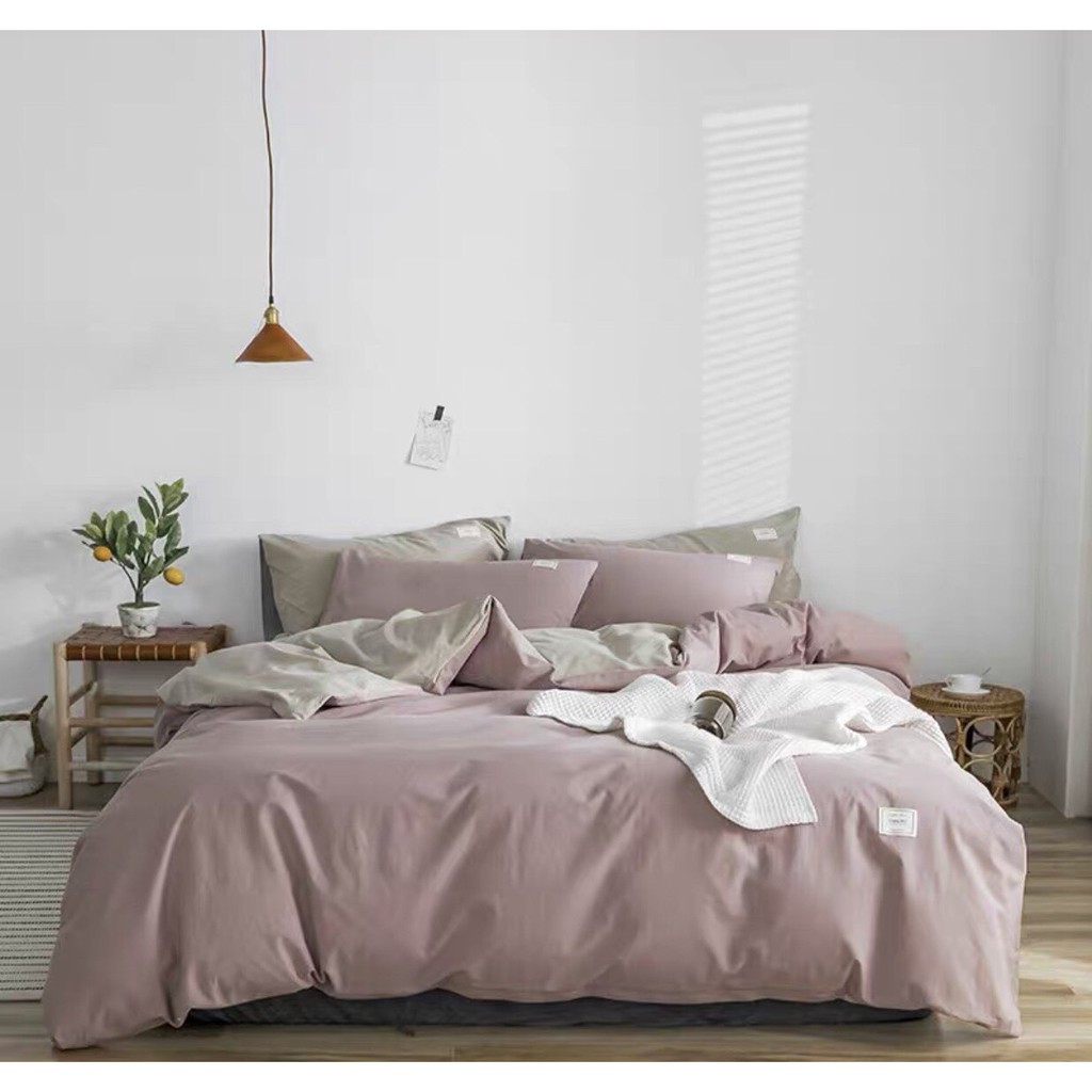 Chăn ga gối đệm EmmiBedding Cotton TC HỒNG GA BE, set 4 món gồm 1 vỏ chăn, 1 ga bọc chun theo yêu cầu, 2 vỏ gối nằm, bộ chăn ga gối cao cấp chất liệu mềm mịn, thoáng mát, phối màu phong cách Hàn Quốc