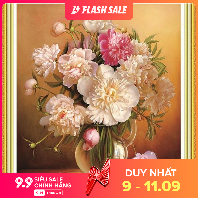 tranh đính đá BÌNH HOA VS075 kích thước 50*60cm. Tranh gắn đá cườm cao cấp