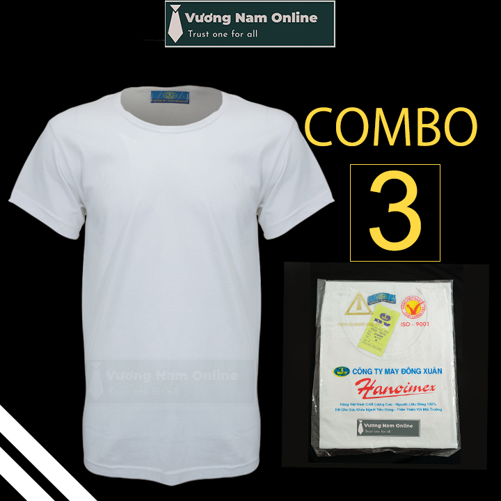 HOÀN TIỀN 15% - Áo lót nam cotton trắng 3 cái hanoisimex thấm hút mồ hôi tốt kiểu trơn
