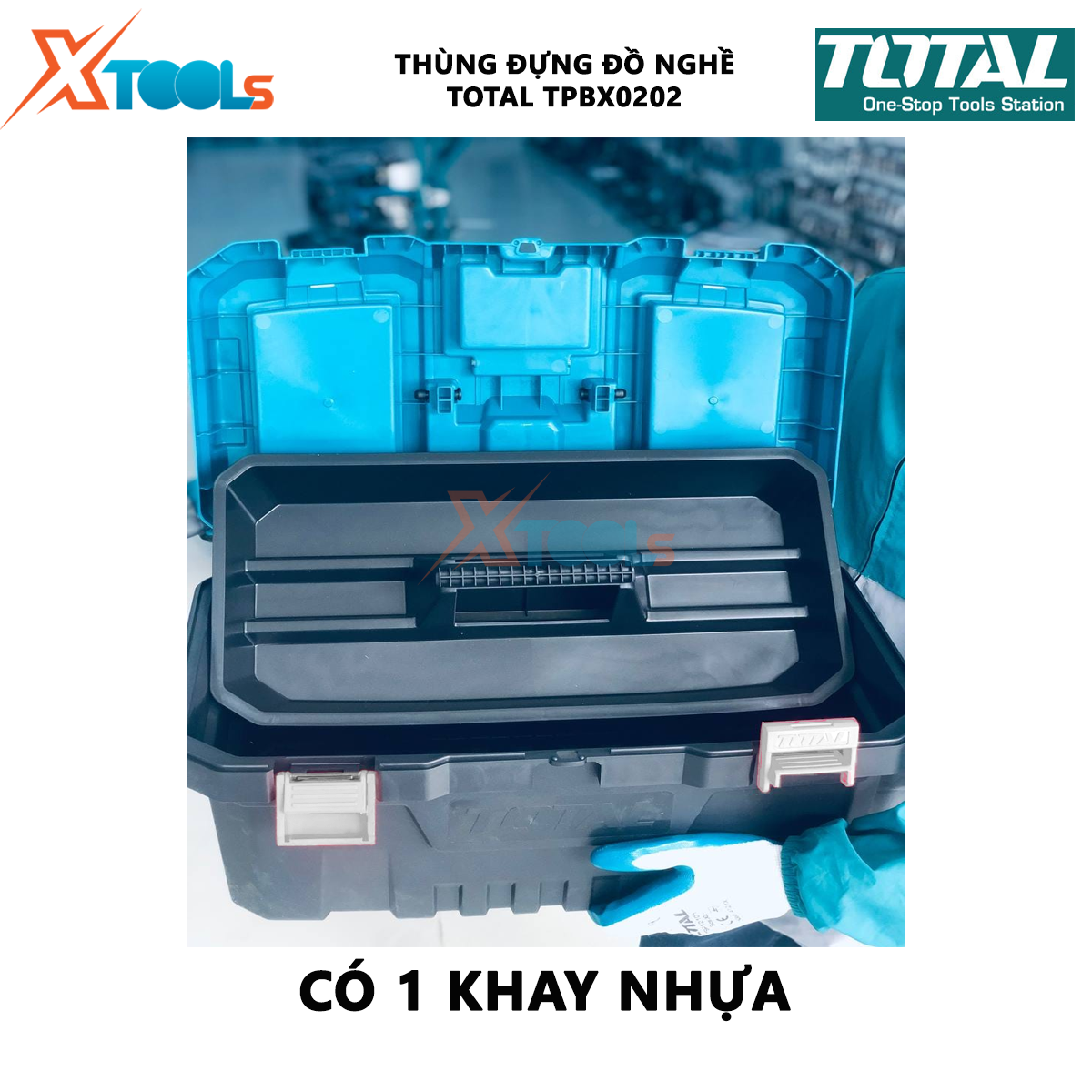 Thùng đựng đồ nghề khóa kim loại 20" TOTAL TPBX0202 Hộp đựng dụng cụ Tải tối đa: 20KG, Khóa kim loại thùng đồ nghề XTOOLs