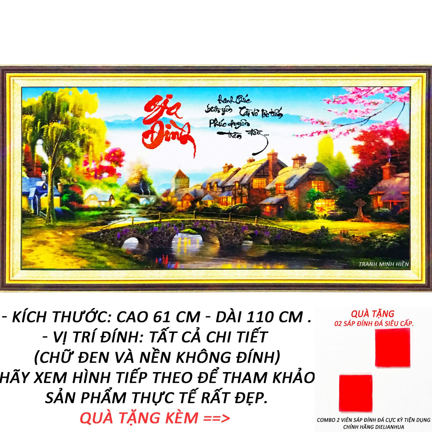 Tranh Đính Đá Tự Làm  - Gia Đình Hạnh Phúc Bình Yên 69 (Kèm Quà Tặng) - Tranh Minh Hiền (TỰ ĐÍNH ĐÁ)