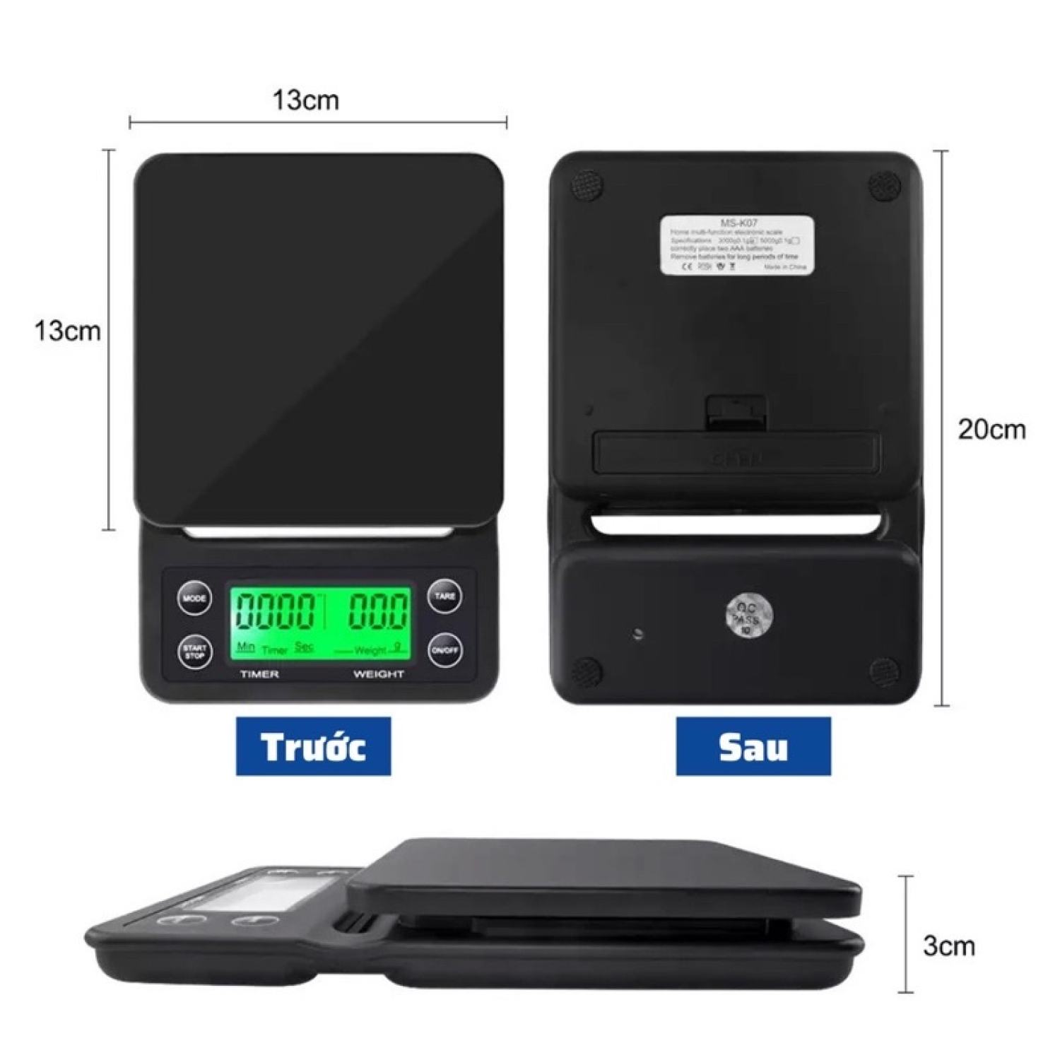 Cân Tiểu Ly Điện Tử Cao Cấp TIMER SCALE 0.1-3Kg
