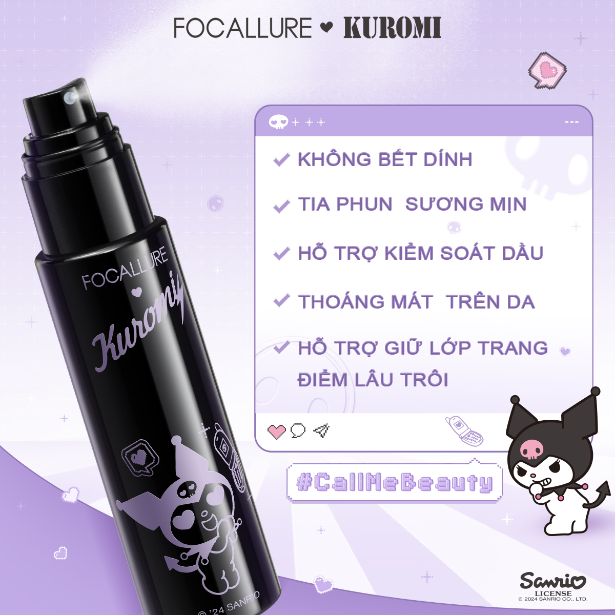 [FOCALLURE X Sanrio] Xịt Khoá Lâu Trôi