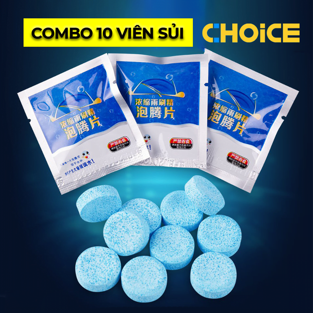 Combo 10 viên sủi rửa kính xe ô tô không cặn - Viên nén rửa kính tiện dụng, 1 viên pha 4 lít nước tiết kiệm - Chăm sóc kính xe hơi