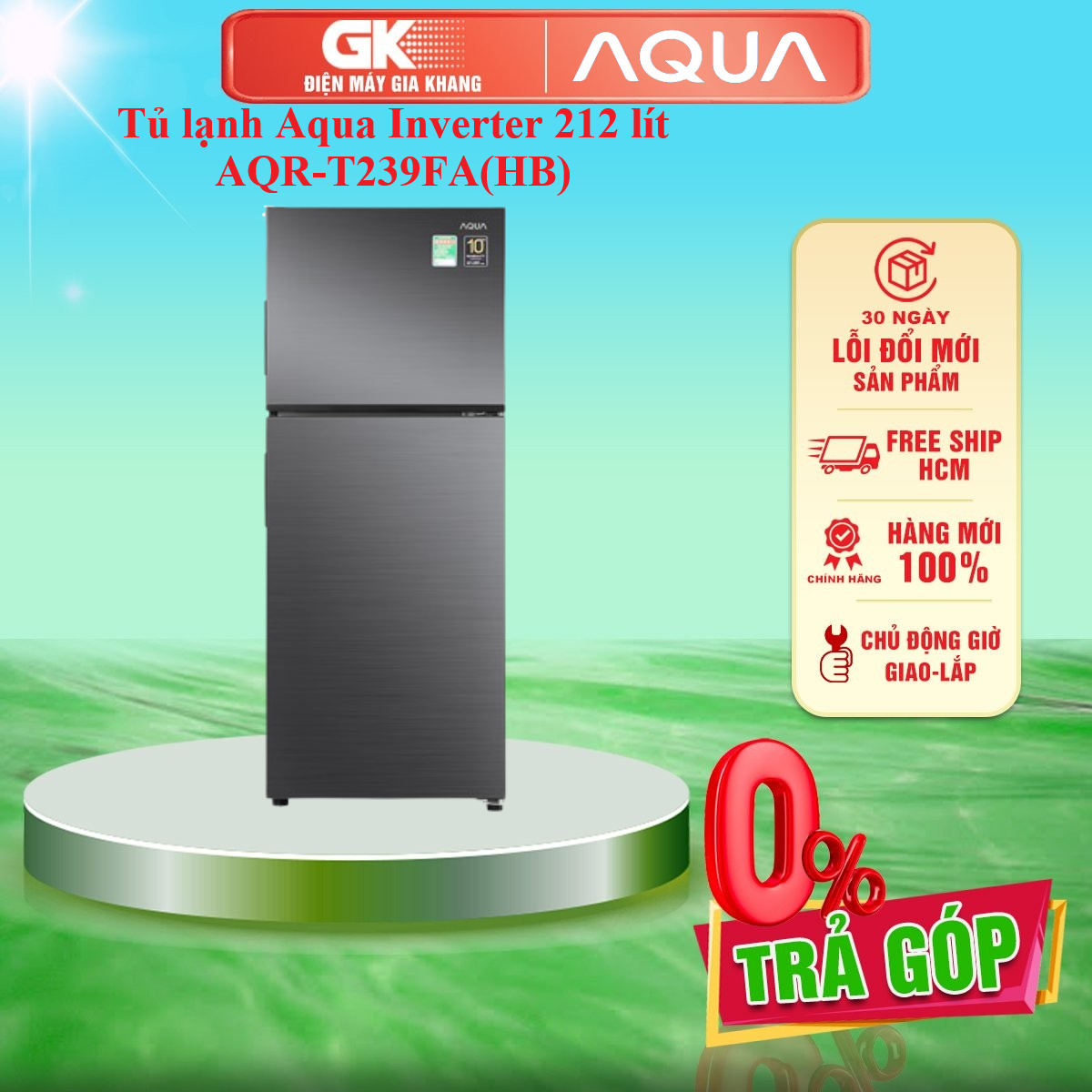 Tủ lạnh Aqua Inverter 212 lít AQR-T239FA(HB) Mẫu 2021 - GIAO TOÀN QUỐC - FREESHIP HCM