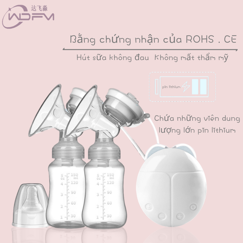 Máy hút sữa điện đôi có chế độ massage, kích thích sữa, 5 cấp độ siêu hút