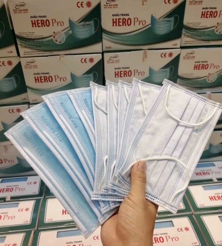 Giá bán [Hộp 50 cái]  Khẩu trang y tế 4 lớp giấy kháng khuẩn HERO PRO