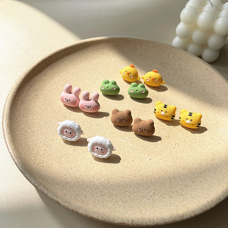 925 Bạc Stud Earrings Cô gái Dễ thương Cừu Ếch Zoo Stud Earrings YVETTERY