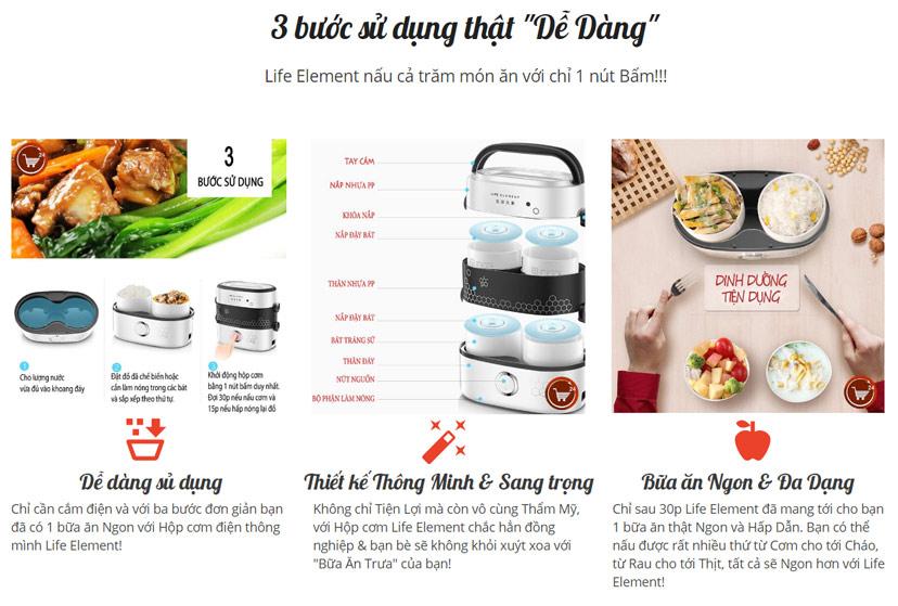 Hộp cơm điện thông minh 4 bát sứ 2 tầng Life Element