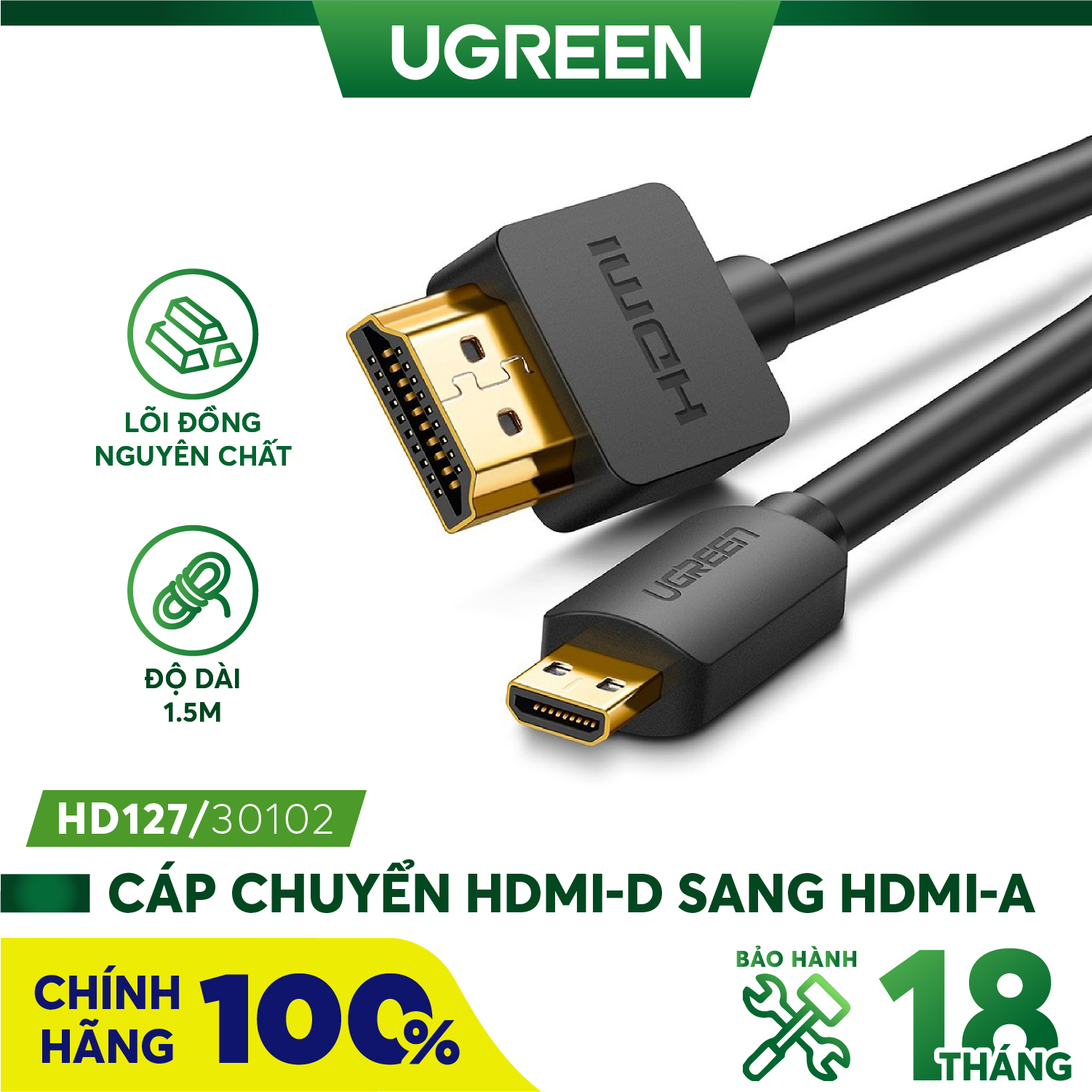 Cáp micro hdmi to hdmi dài 1,5m ugreen 30102 cao cấp