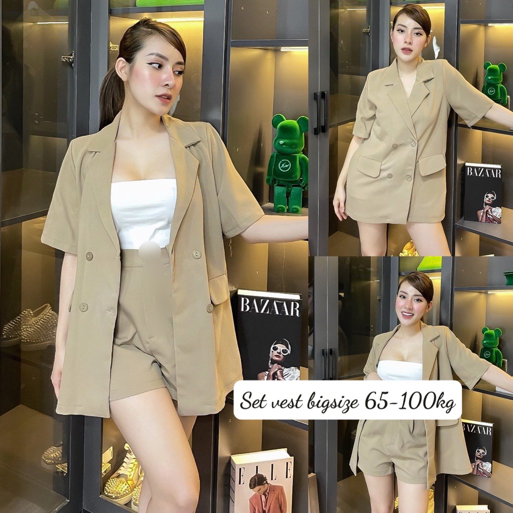 Set vest 4 cúc cộc tay Bigsize gọn dáng (60-90Kg) MS408