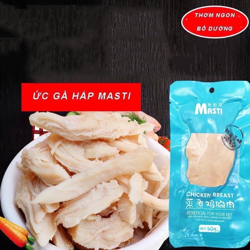 Ức Gà Hấp Ăn Liền Masti 40g Thức Ăn Vặt Ưa Thích Dành Cho Chó Mèo
