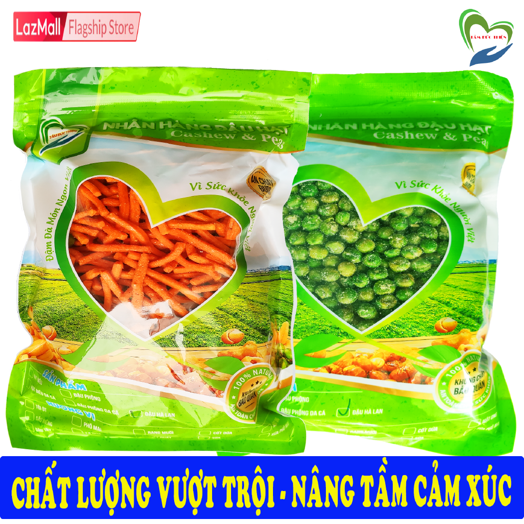 Combo 2 Túi ZIP 2 Vị: Đậu Hà Lan Rang Phô Mai 500GR và Bim Bim Que Đậu Hà Lan 335GR Tâm Đức Thiện Thực Phẩm Đóng Gói Đóng Hộp Ăn Liền đồ ăn vặt Lazada bánh kẹo quà Tết