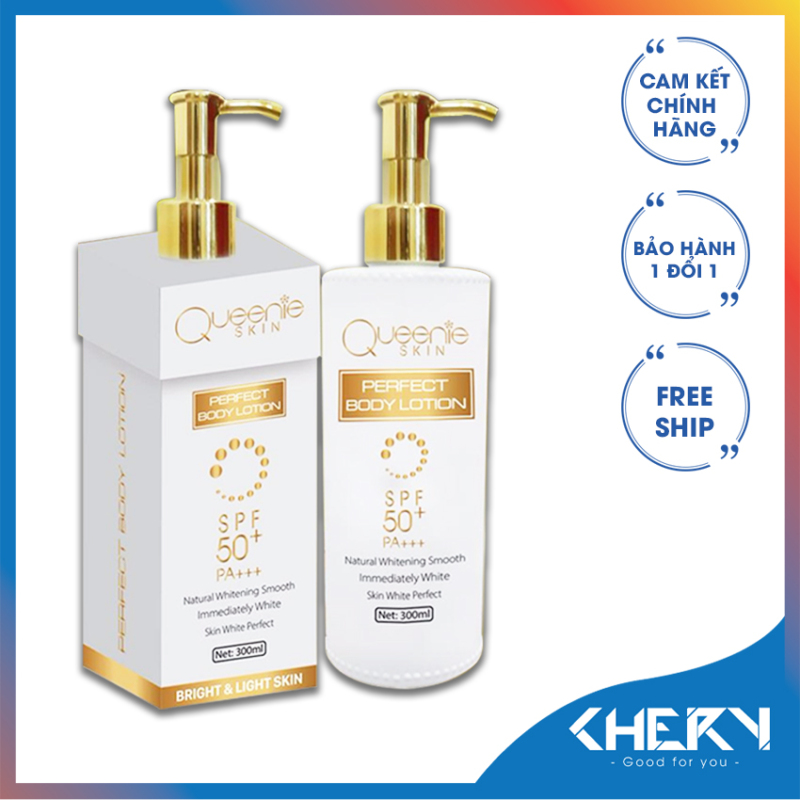 Body truyền trắng chân lông- Queenie Skin 300ml - PERFECT BODY LOTION (Tặng túi đựng mỹ phẩm 48k)