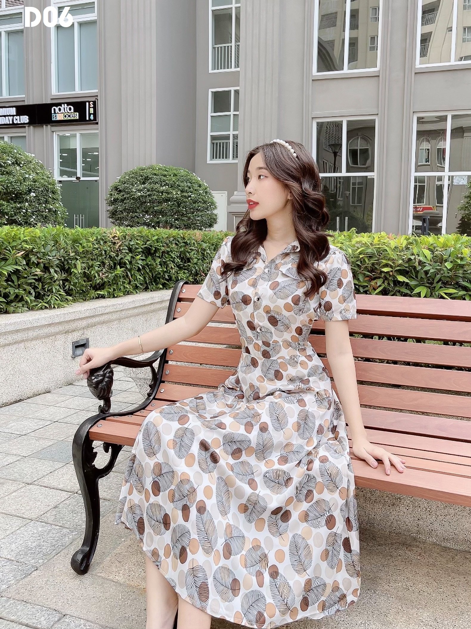 Đầm xoè lụa hoa vintage cổ sơ mi D06
