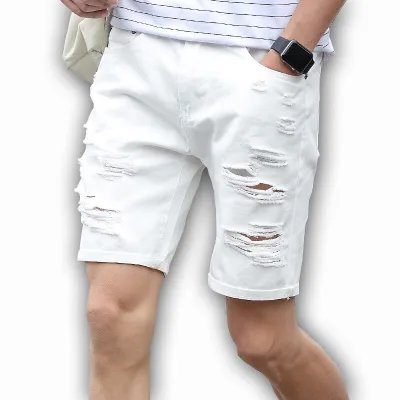 [HCM]Quần sọt jean nam rách màu trắng co giãn thời trang cao cấp quần short nam quần đùi nam quan short nam quần sọt jean nam quần short jean nam quần jean nam ngắn quan sot nam TIENFASHION26 Ms211(ảnh thật shop tự chụp)