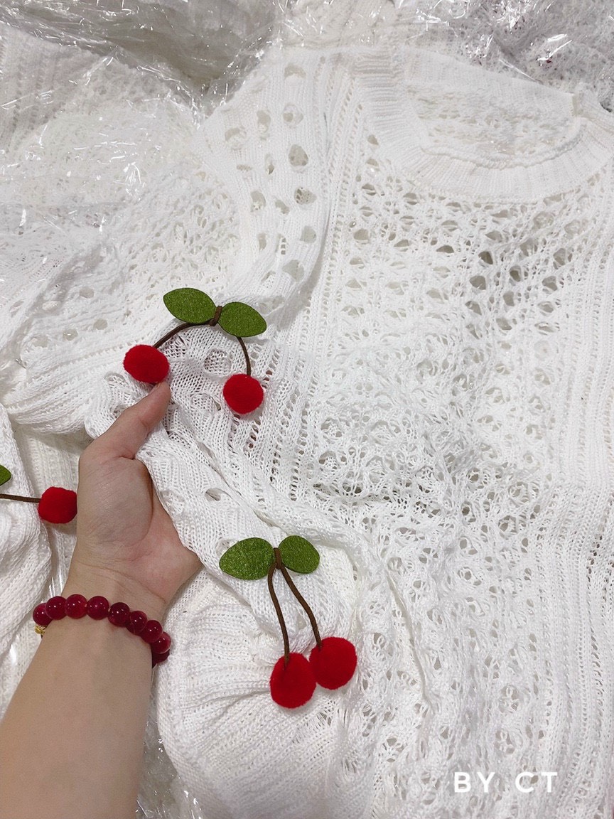 Áo len lưới cherry oversize form rộng siêu hot