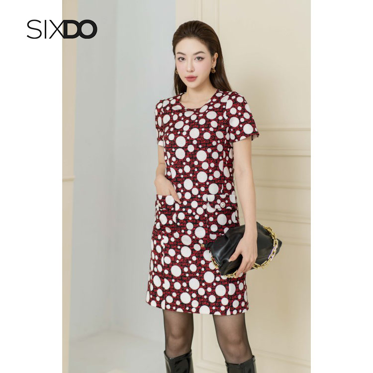 Đầm thô dáng suông họa tiết phối túi SIXDO (Mini Raw Dress)