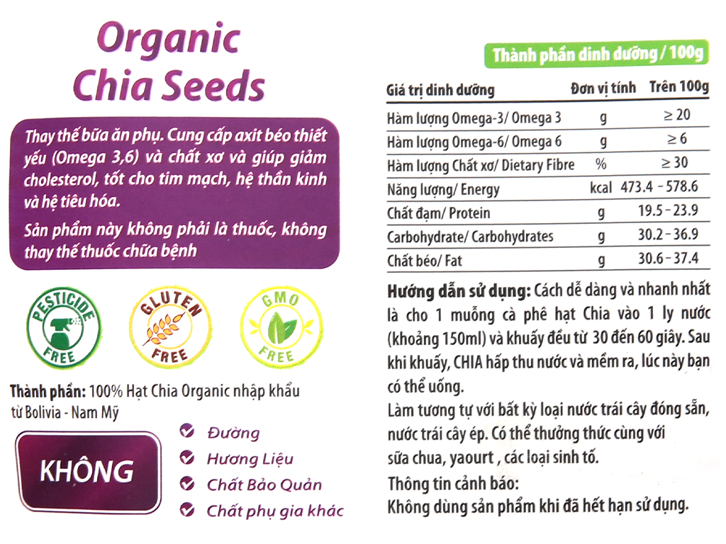 [300g] HẠT CHIA HỮU CƠ [VN] XUÂN AN Organic Chia Seeds (halal)