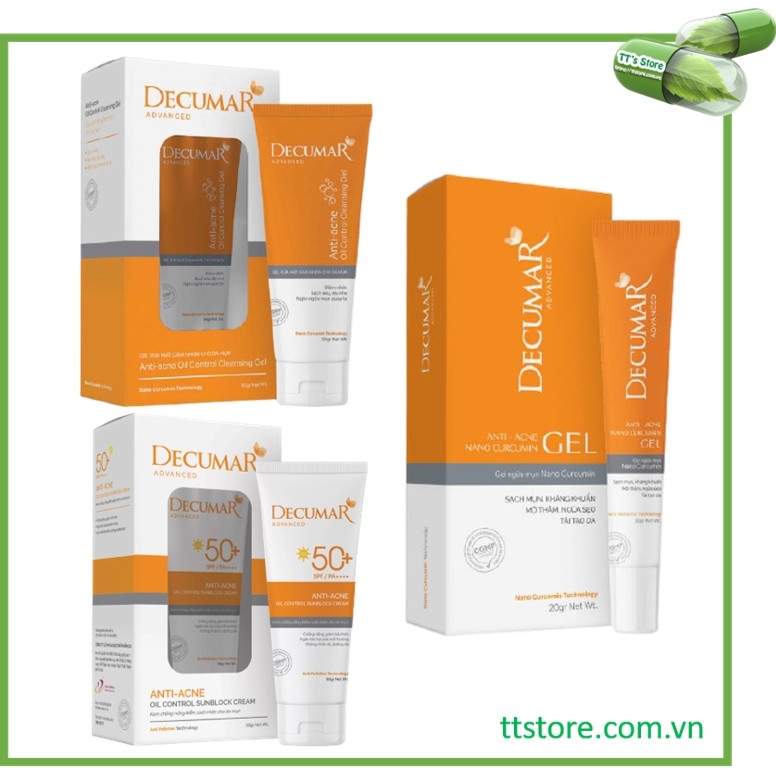 [NEW] Combo DECUMAR ADVANCED [Gel ngừa mụn gel rửa mặt kiềm nhờn kem chống nắng] (Decuma advance]