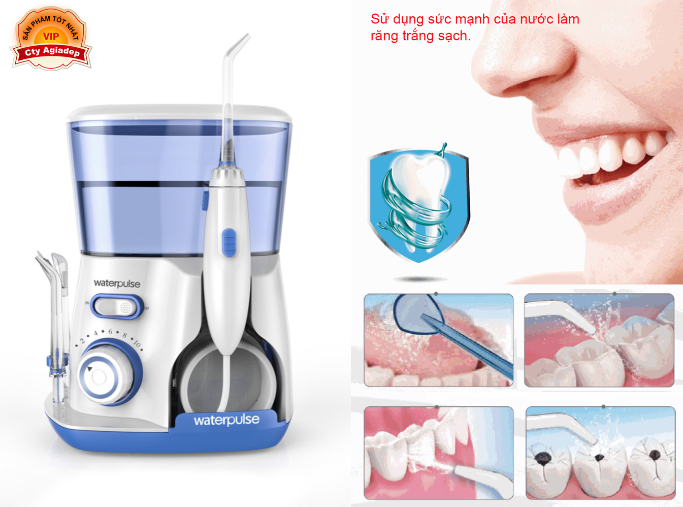 Máy tăm nước chăm sóc răng miệng hàng xịn Bản Châu Âu nhiều phụ kiện - Waterpulse Series 3